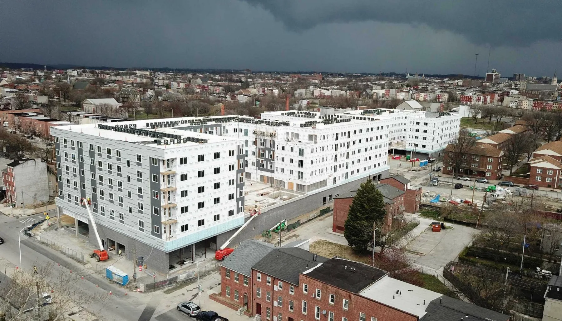Exterior view of Park Square apartment building under construction
